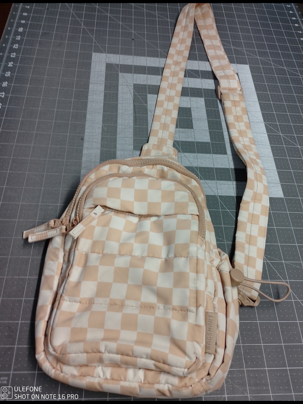 Bagsmart Checkerboard Crossbody Sling Bag in Beige and Cream